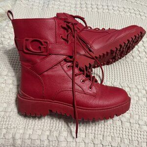 GUESS Womens ORANA Lug sole Combat Boot | Size 10M | Red
